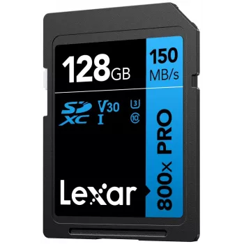 SDXC-Speicherkarte Lexar 128GB UHS-I 800xPRO Class 10 U3 V30 — 150 MB/s Lesen, 45 MB/s Schreiben, Schwarz