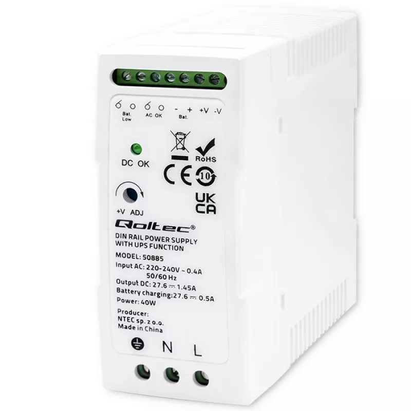 Qoltec 50885 Stabile Hutschienen-Stromversorgung mit USV-Funktion | 40W