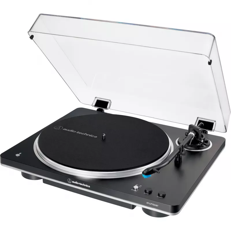 AT-LP70XBTBS, Plattenspieler Schwarz/Silber, integrierter Phono-Vorverstärker, Bluetooth, vollautomatisch, Riemenantrieb