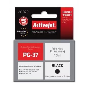 Tintenpatrone ActiveJet AC-37R kompatibler Ersatz für Canon PG-37, schwarz, 12 ml, hohe Reichweite, pigmentbasiert