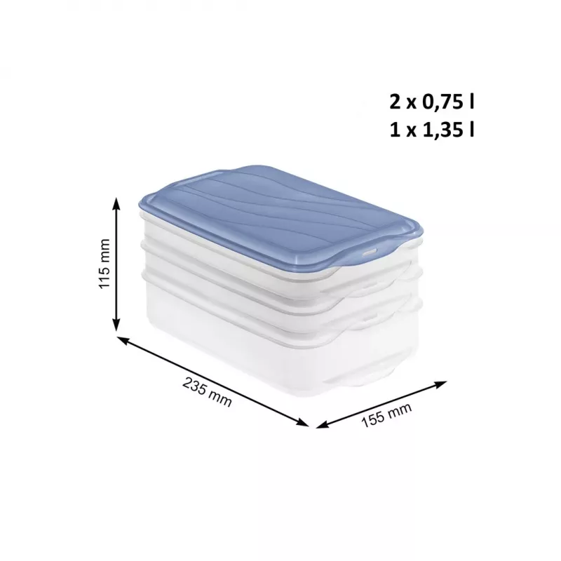 Lebensmittel-Aufbewahrungsdosen Set Rotho Rondo 2×0,75 L + 1×1,35 L transparent blau luftdicht stapelbar