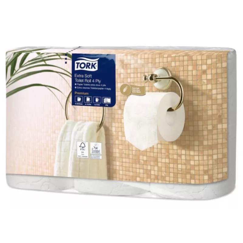 Toilettenpapier Tork Premium Extra Soft Conventional T4 — 4-lagige Rollen 9,7 cm x 19,1 m, Packung mit 6