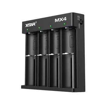 Ladegerät XTAR MX4 4-Slot Universal Li-Ion NiMH USB-C, schwarz, unterstützt 4 Batterien