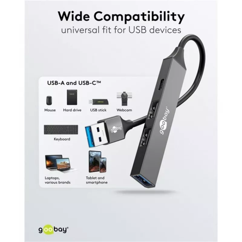Goobay Slim 4-Port USB-Hub, USB-A auf USB-C™/USB-A, USB 3.2 (74458)