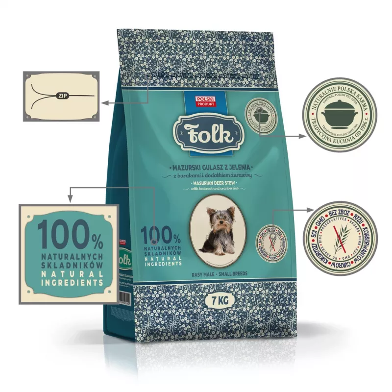 FOLK Small breeds Traditioneller masurischer Wildbrei mit Rote Bete und Preiselbeeren - Trockenfutter für Hunde - 7kg