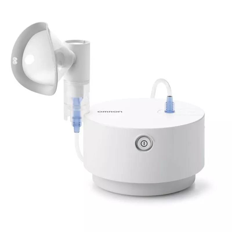 Tischvernebler Omron C28P mit 10 ml/min Kapazität, 2,65 µm Partikelgröße, weiß, Maße 265×195×143 mm