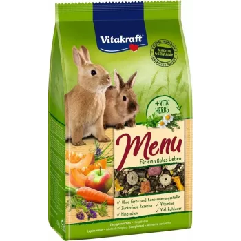 Vollständiges Pellet-Kaninchenfutter Vitakraft Menu Vital 3 kg — Erwachsene, Getreidegeschmack, 12,5% Rohfaser, Verdauungsunterstützung, Sack