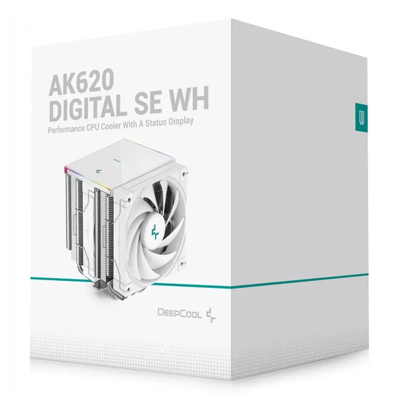 Luftkühler DeepCool AK620 Digital SE White — zwei 120-mm-Lüfter, 6 Heatpipes, PWM, LGA-1700-Unterstützung, integrierte Anzeige