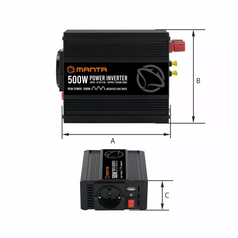 Power inverter MANTA MPI500M 500W Dauerleistung / 1000W Spitzenleistung DC auf AC