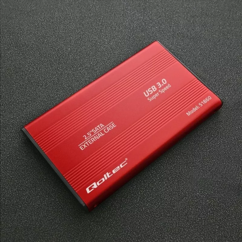 HDD/SSD-Gehäuse QOLTEC 51860 für 2,5-Zoll-SATA-III-Laufwerke, USB Typ-A, 5 Gbit/s, Aluminium, rot