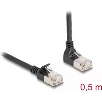 Netzwerkkabel DeLOCK RJ45 Cat.6A S/FTP schlank 90° nach unten abgewinkelt / gerade 0,5 m Schwarz