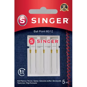 SINGER Nähmaschinennadel 80/12 (Modell 250054303) für Strickstoffe, Kugelspitze