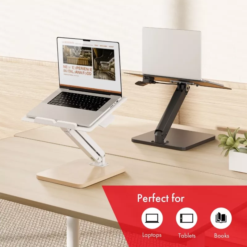 Maclean Schreibtischständer für Monitor oder Laptop, Gasfeder, für stehendes und sitzendes Arbeiten, schwarz, MC-493