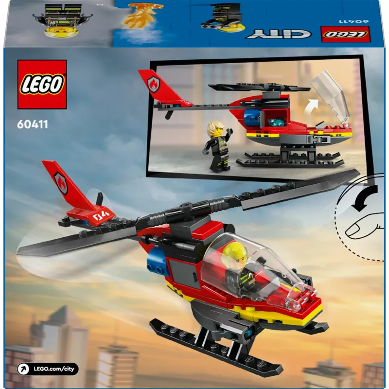 LEGO City Feuerwehrhubschrauber 60411 Bauspielzeug, 85 Teile, drehbare Rotorblätter, 1 Minifigur, Alter 5+ (220×90×60 mm)