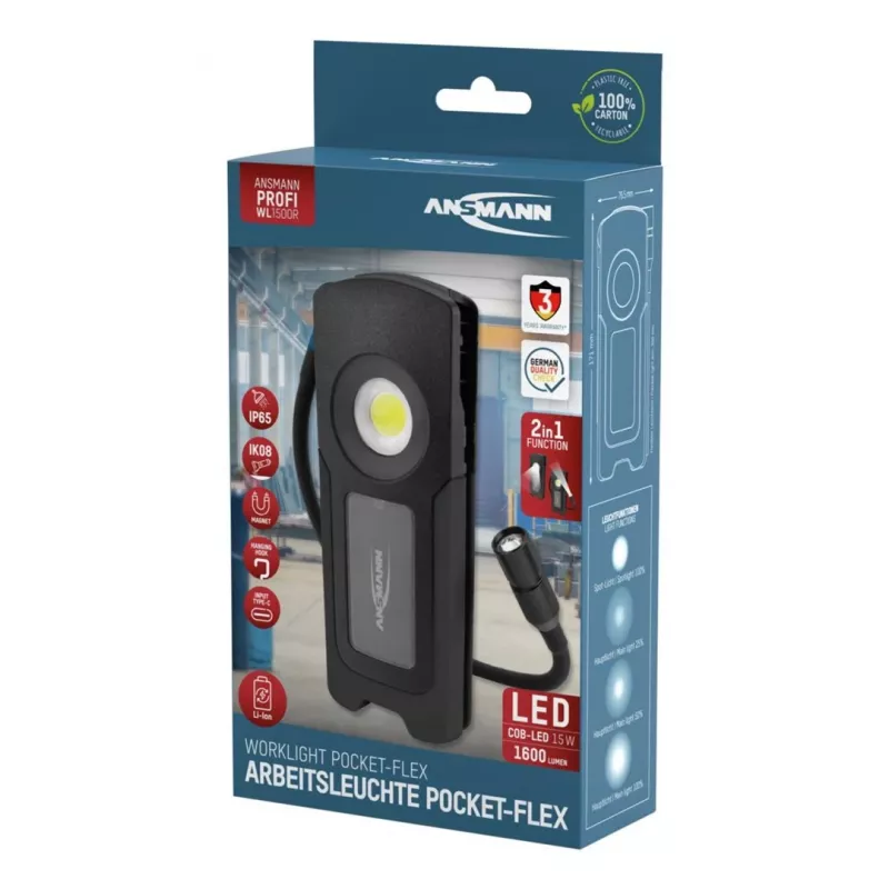 Ansmann WL1500R Pocket Flex LED Handlampe schwarz 17,1 cm 6000K