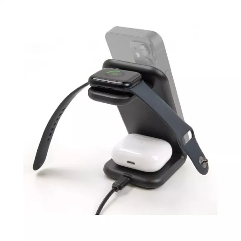 DELOCK 66941 Kabelloses Ladegerät 3-in-1 für Smartphone Smartwatch Kopfhörer USB Typ-C 15 W Indoor Schwarz