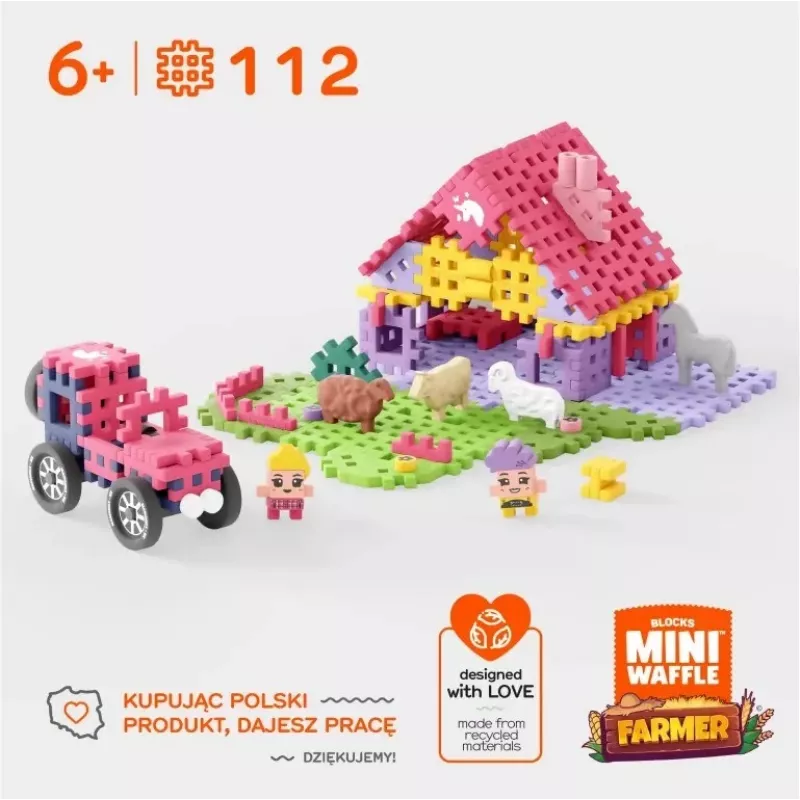 Marioinex Mini Waffle 112-teiliger Baukasten – Farmer Urocze Ranczo, mehrfarbig, Alter 6+