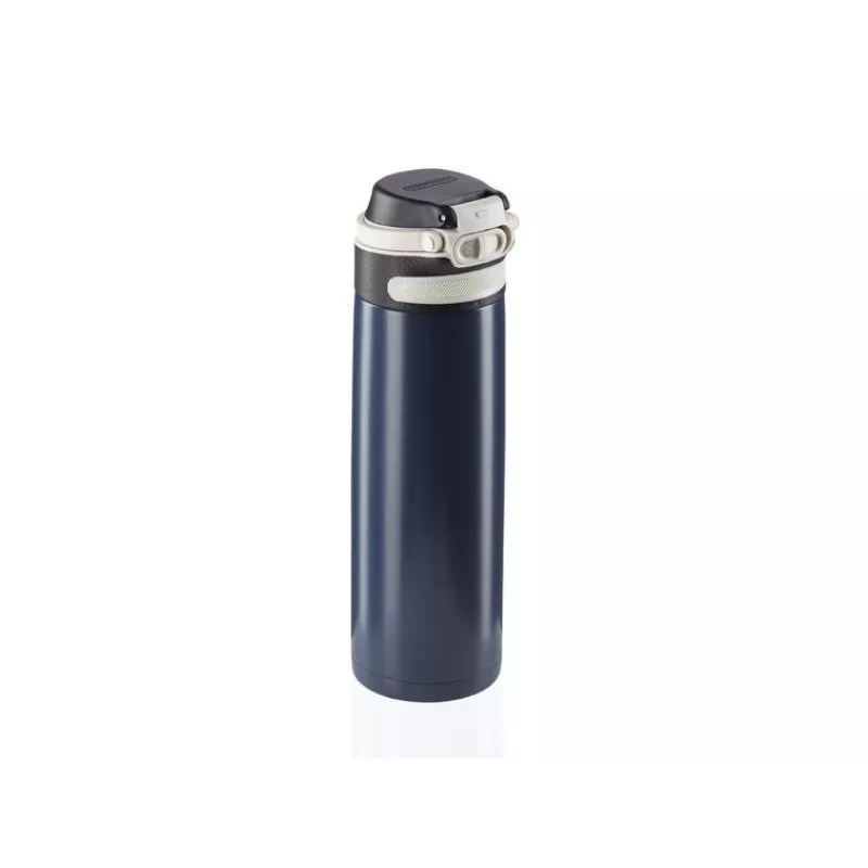 Reisebecher Leifheit 03275 600 ml Edelstahl, doppelwandig, auslaufsicher, Klappdeckel, Griff, schwarz/blau