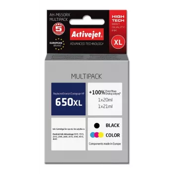 Activejet AH-M650RX Tinte (Ersatz für HP 650 CZ101AE/CZ102AE; Premium; 1 x 20 ml, 1 x 21 ml; 1110 Seiten, schwarz, farbig)