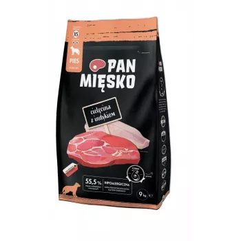 Trockenfutter für Hunde Pan Mięsko Kalb mit Truthahn XS 9 kg — Adult-Futter für kleine Rassen, 30 % Protein, 20 % Fett