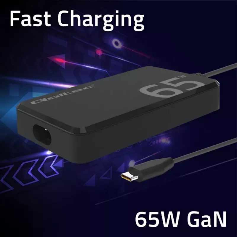 QOLTEC Ladegerät 65W GaN Super Fast schlank PD 5-20V 3,25A USB-C
