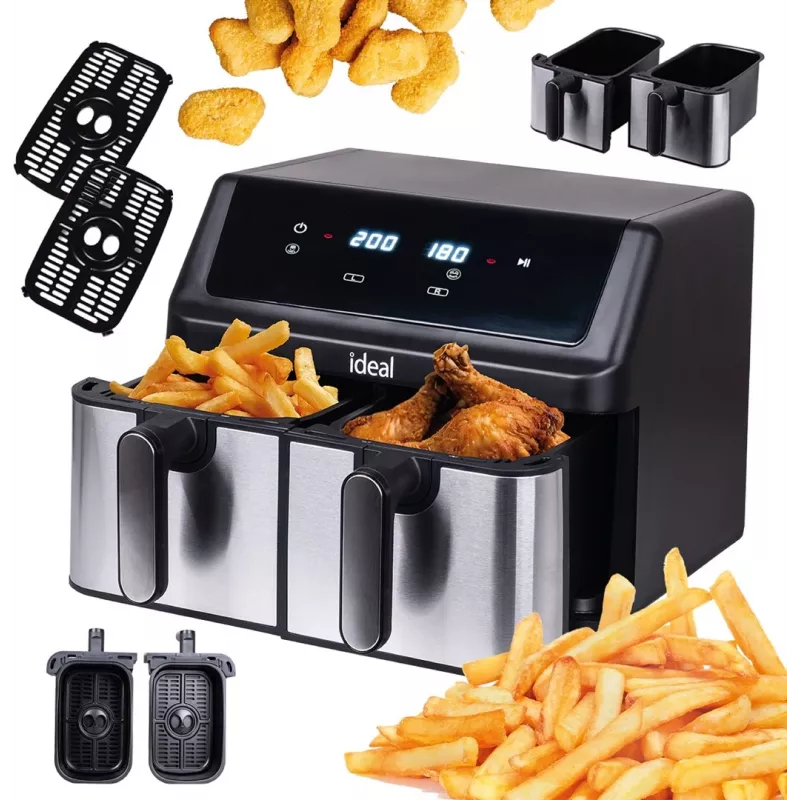 IDEAL fettfreie Fritteuse, doppelt horizontal 9L, 8 Funktionen - einschließlich Lebensmitteltrocknung