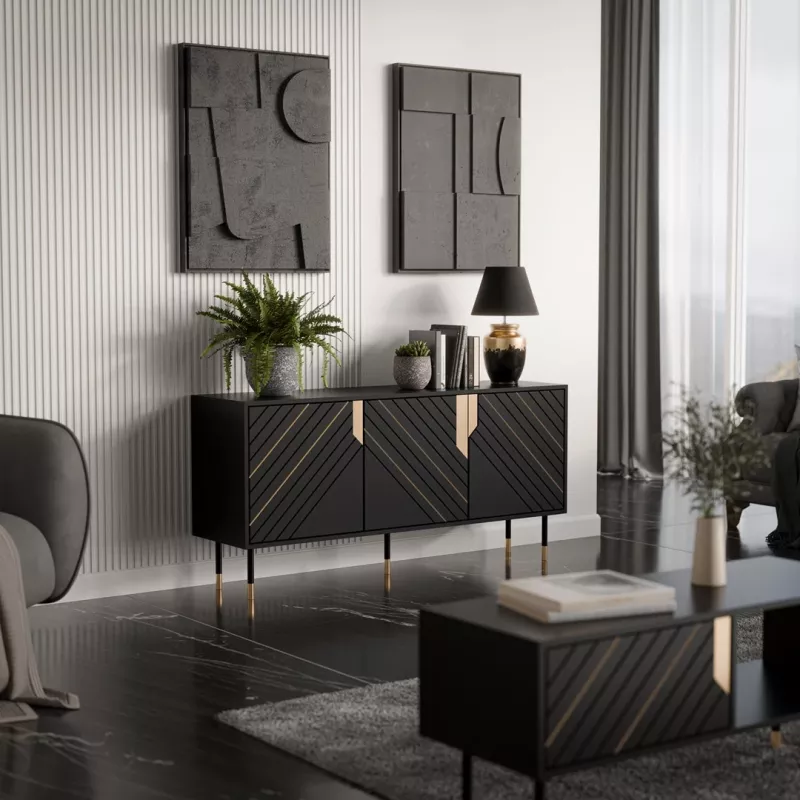 Cama 3D MOUNTAIN Kommode 154x40x72 schwarz + goldfarben