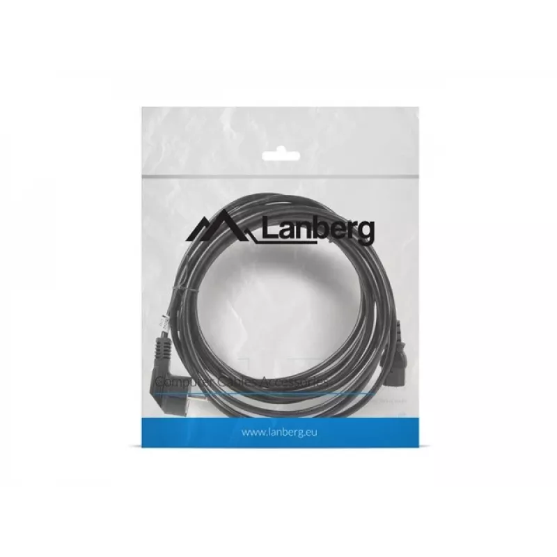Netzkabel LANBERG CA-C13C-11CC-0050-BK – 5 m, C13-Kupplung auf CEE7/7, abgewinkelt C13