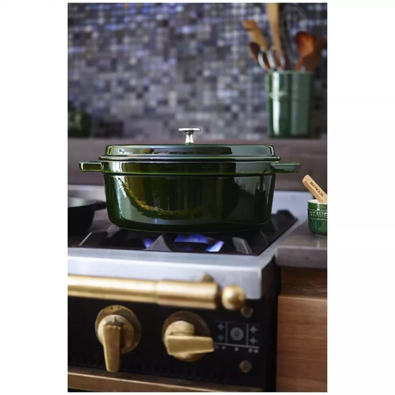 Staub La Cocotte 33 cm Ovaler Bräter aus Gusseisen, Basilikgrün