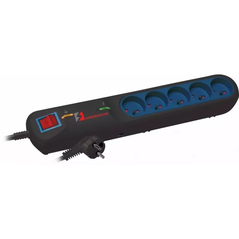 Steckdosenleiste Lestar LFT 2005 — 5 Typ-F-Netzsteckdosen, 2,5 m Kabel, grau/schwarz