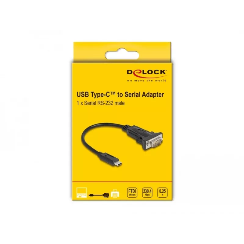 DeLOCK Adapter USB Type-C zu RS-232 D-Sub 9-polig Stecker 0,25 m