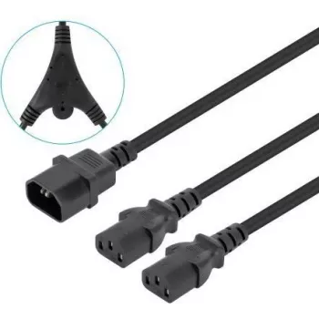 Manhattan Netzkabel Y-Splitter, C14 Stecker auf 2x C13 Buchse (Kaltgerätekabel), Monitor an CPU, 1,8 m, 10 A, Schwarz, Versorgt zwei Geräte über eine PDU, Kabel, Lebenslange Garantie