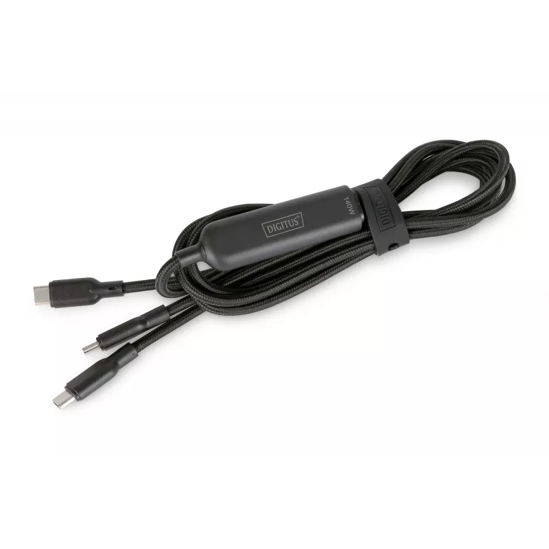 DIGITUS USB-C 2in1 Ladekabel 140W, USB-C auf 2×USB-C, 1,8 m, USB 2.0, schwarz