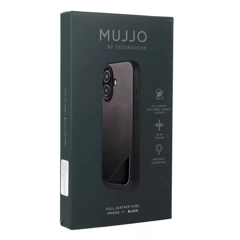 Mujjo Full Leather Case MagSafe Hülle für iPhone 17 Schwarz