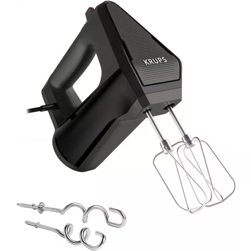 Handmixer KRUPS GN6028 — 600 W, schwarz, elektrischer Handmixer mit mehreren Geschwindigkeitsstufen