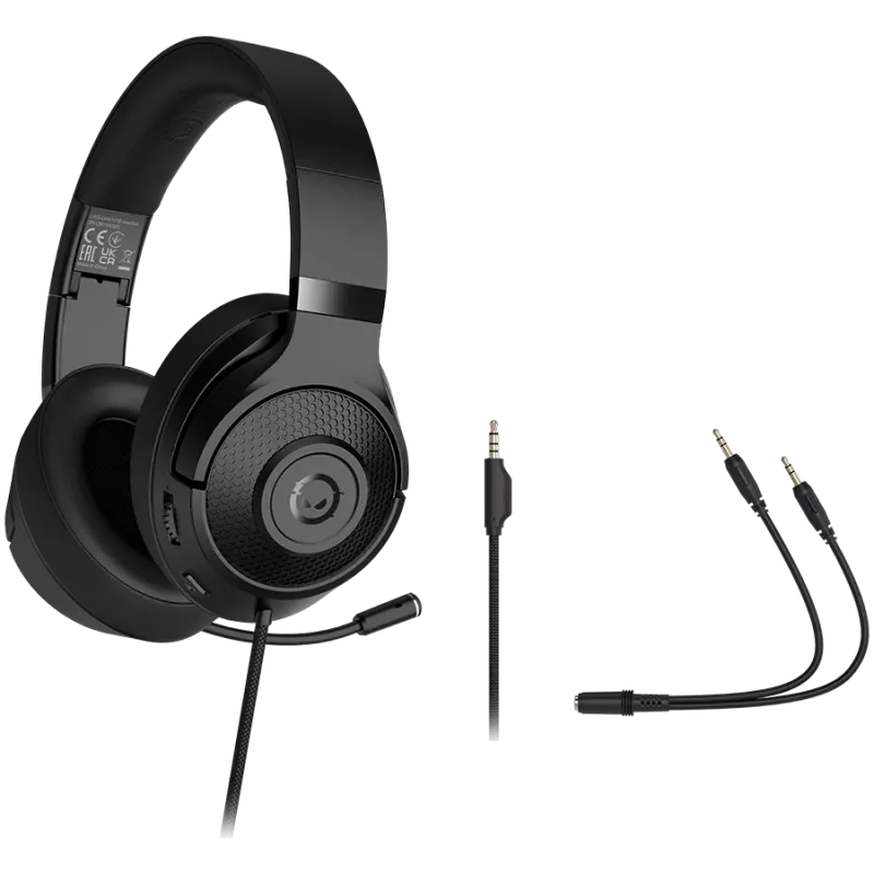 LORGAR Noah 101, Gaming-Headset mit Mikrofon, 3,5-mm-Klinkenanschluss, Kabellänge 2 m, faltbares Design, PU-Leder-Ohrpolster, Größe: 185*195*80 mm, 0,245 kg, schwarz