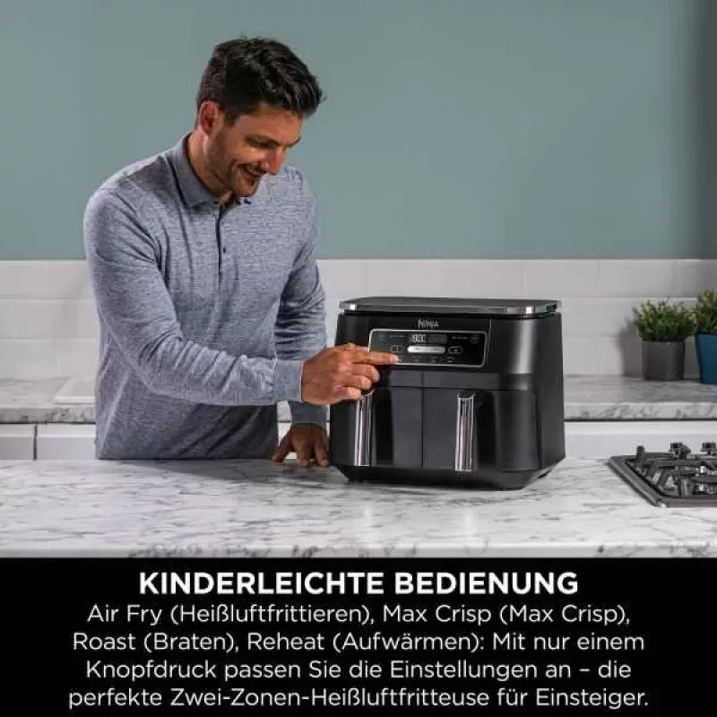 Ninja AF200EU Fritteuse Doppel 7,6 L Stand-alone 2400 W Heißluftfritteuse Schwarz