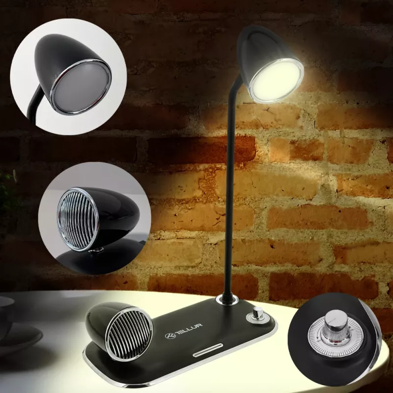 Tischlampe Tellur TLL151361 mit kabellosem Qi-Ladegerät und Bluetooth-Lautsprecher, einstellbare Beleuchtung