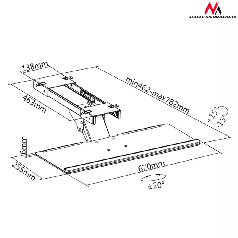 Maclean MC-757 Tastatur- und Mausablage für Schreibtisch, 67 cm Oberfläche