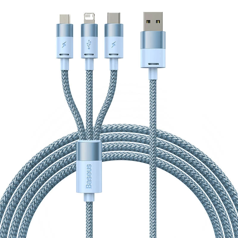3in1 USB-Kabel Baseus StarSpeed Series, USB-C + Micro + Lightning 3,5A, 1,2m (Blau)