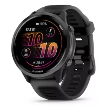 Smartwatch GARMIN Forerunner 570 — 47 mm schiefergraues Aluminiumgehäuse, transluzentes schwarzes Silikonarmband