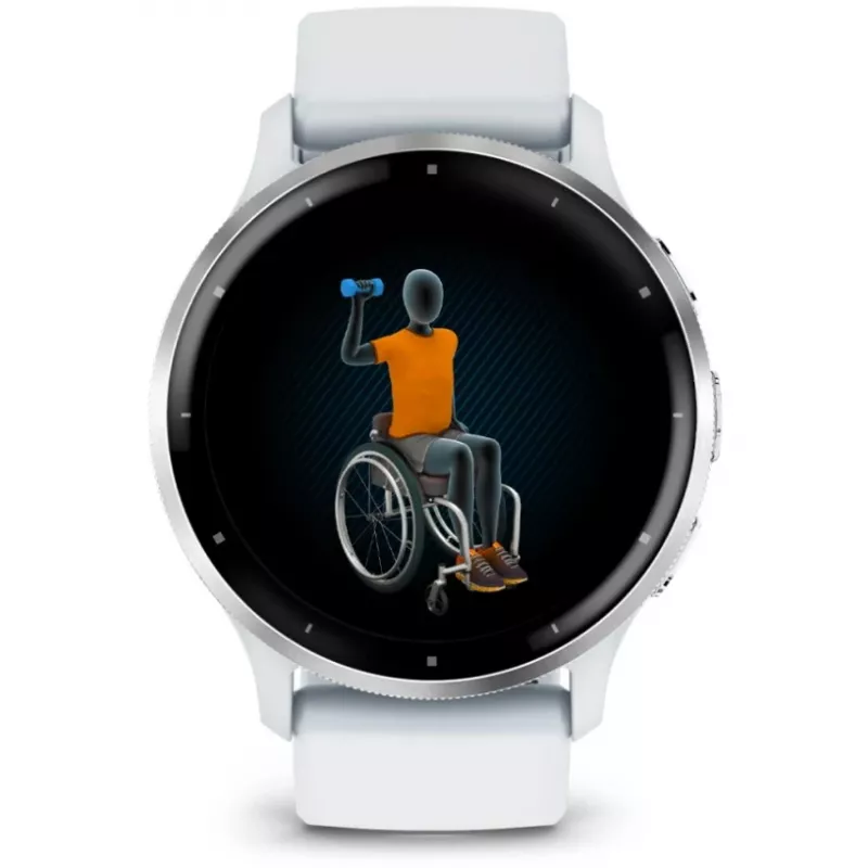 Smartwatch GARMIN Venu 3 – 1,4 Zoll AMOLED, 45 mm Gehäuse, GPS, Wi‑Fi, 8 GB, Silber/Weiß, Silikonarmband