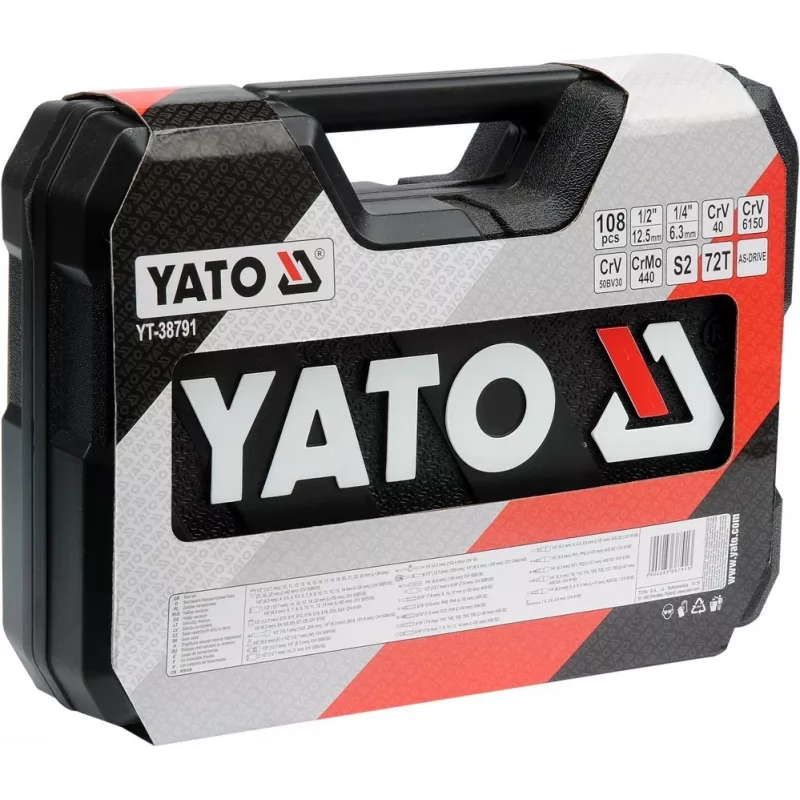 Steckschlüsselsatz YATO YT-38791 — 108-teilig, 1/2 Zoll Antrieb, inklusive Knarre, schwarzer Koffer
