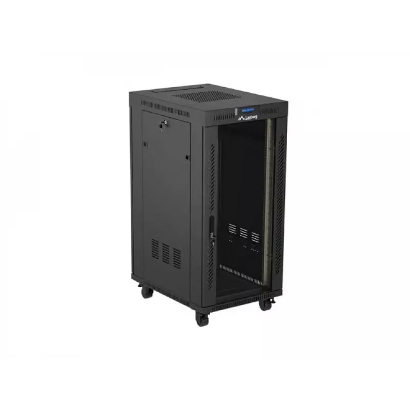 Netzwerkschrank LANBERG 19 Zoll 24HE 600x800 mm schwarz mit Glastür und LCD-Ausschnitt (flach Pack) v2