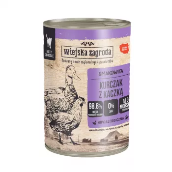 Nassfutter für Katzen wiejskazagroda Huhn mit Ente 400 g – ausgewachsen, glutenfrei, 78,7 % Feuchtigkeit