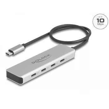 DeLOCK USB Type-C Hub 10 Gbps 4 Ports Aluminium Grau