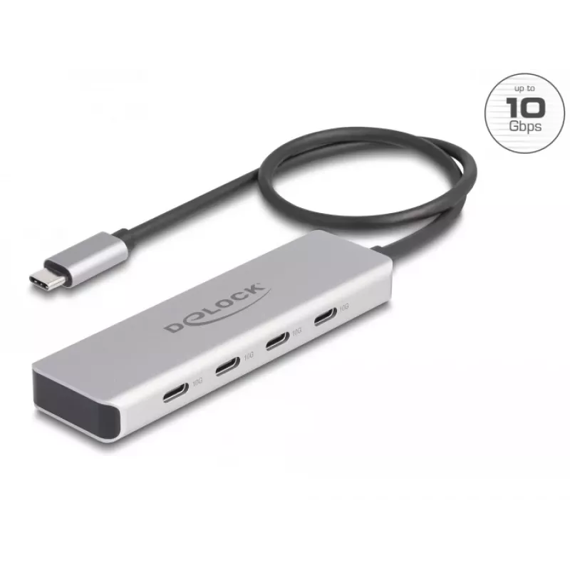 DeLOCK USB Type-C Hub 10 Gbps 4 Ports Aluminium Grau