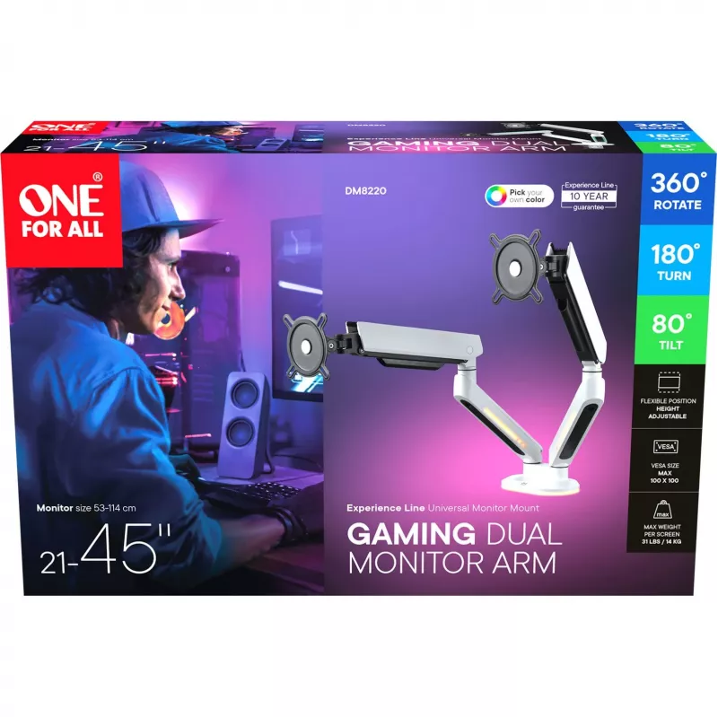Universal Gaming Dual Monitor Arm (DM8220), Monitor Mount Weiß, RGB
