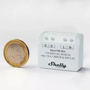 Intelligenter Schalter Shelly Qubino Wave PM Mini grau, kabellos, 110–240 V, 16 A, 24–30 V DC, 868,4 MHz