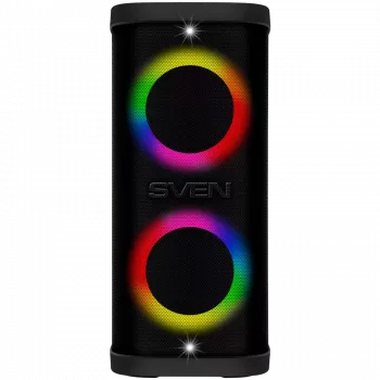 Tragbarer Lautsprecher SVEN PS-950, schwarz, Ausgangsleistung 2x80W (RMS), TWS, Bluetooth, IPx4, FM, USB, microSD, LED-Display, Lithium-Akku